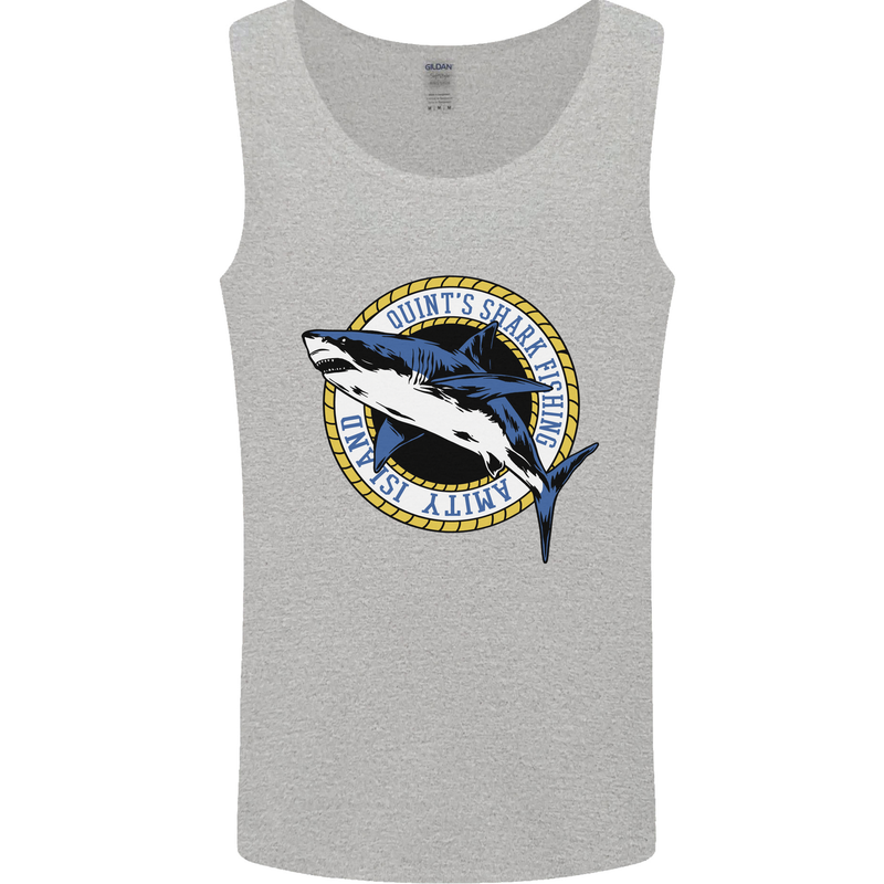 Quints Shark Fishing Amnity Island Great White Mens Vest Tank Top Sports Grey