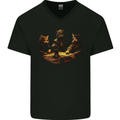 RPG Cats Role Play Games Mens V-Neck Cotton T-Shirt Black