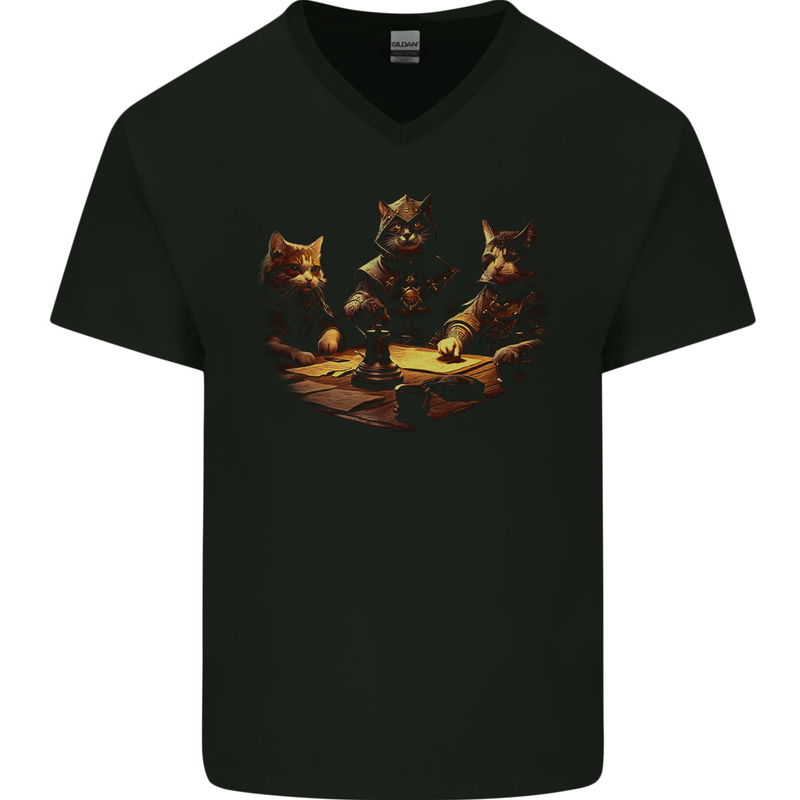 RPG Cats Role Play Games Mens V-Neck Cotton T-Shirt Black