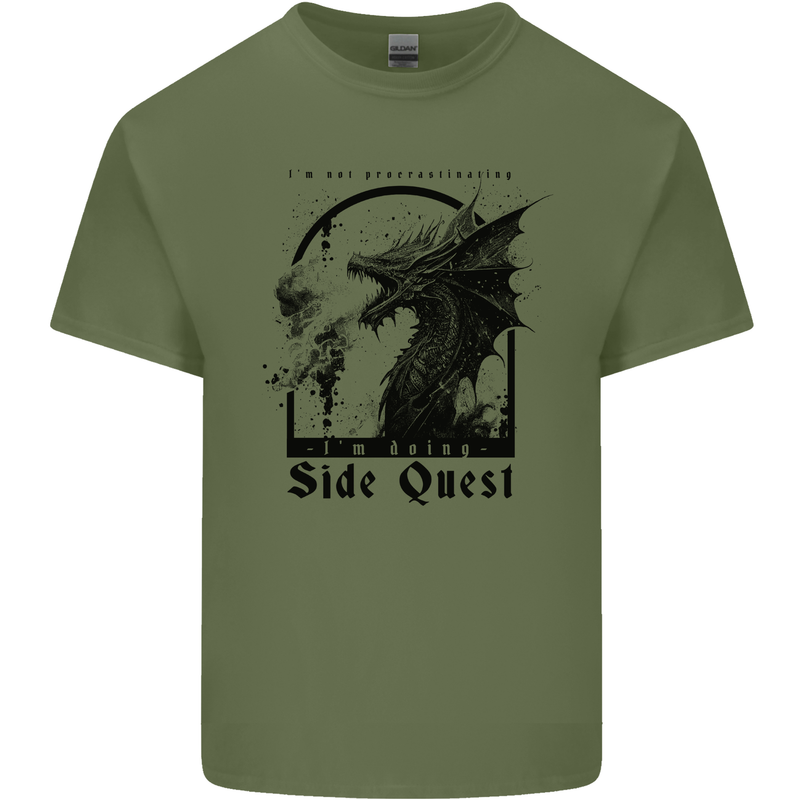 RPG I'm on a Side Quest Dragon Mens Cotton T-Shirt Tee Top Military Green