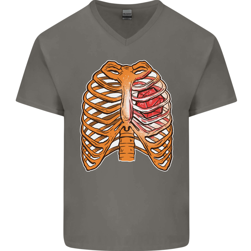 RPG Ribs Role Play Games Dice Mens V-Neck Cotton T-Shirt Charcoal