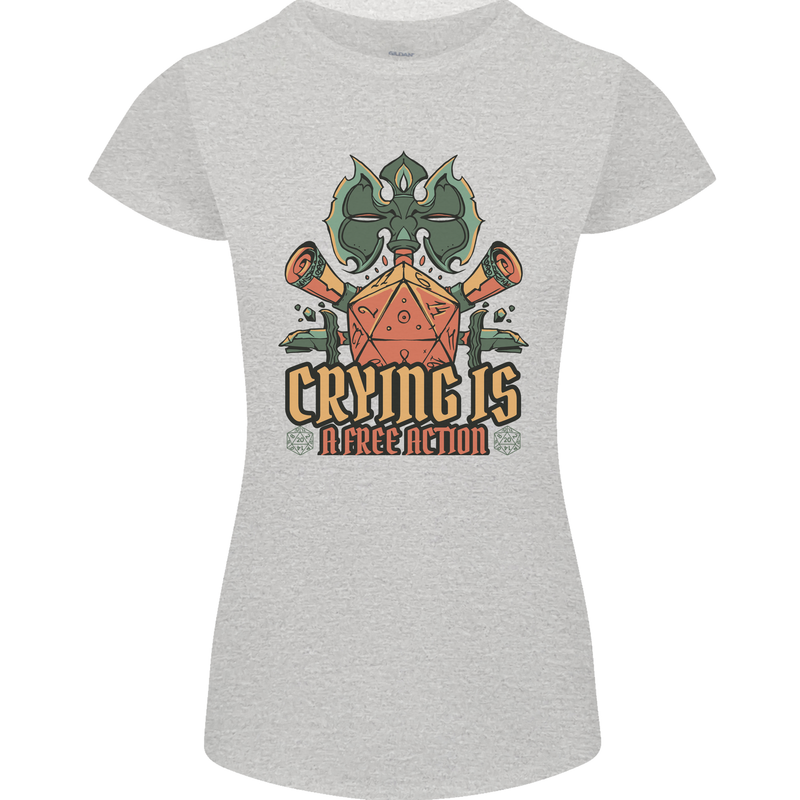 RPG Role Playing Games Crying Free Action Womens Petite Cut T-Shirt Sports Grey