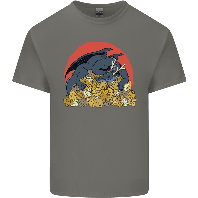 RPG Sleeping Dragon Roleplay Games Dice Mens Cotton T-Shirt Tee Top Charcoal