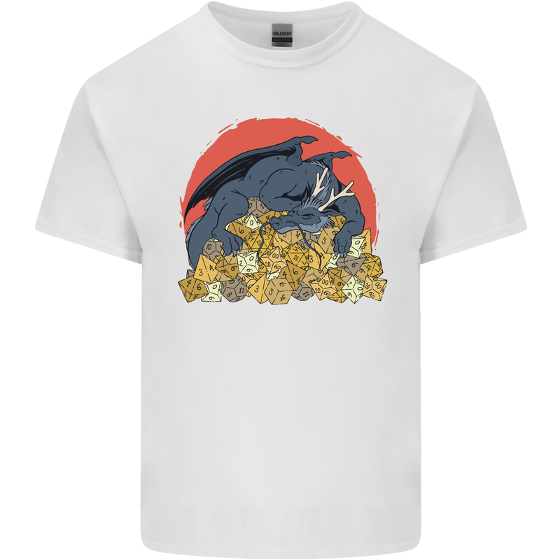 RPG Sleeping Dragon Roleplay Games Dice Mens Cotton T-Shirt Tee Top White