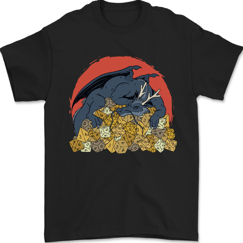 RPG Sleeping Dragon Roleplay Games Dice Mens T-Shirt 100% Cotton Black