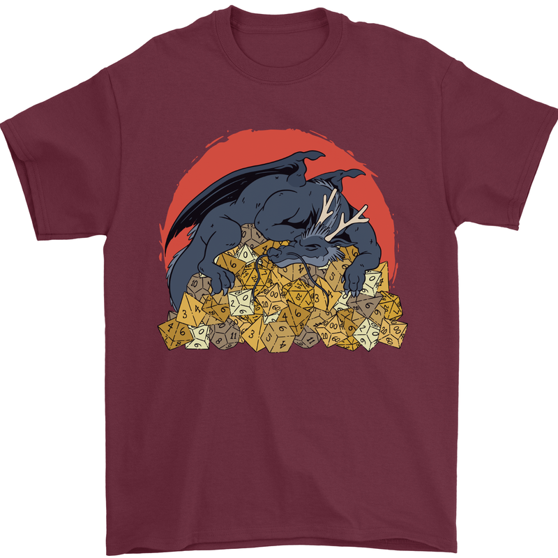 RPG Sleeping Dragon Roleplay Games Dice Mens T-Shirt 100% Cotton Maroon