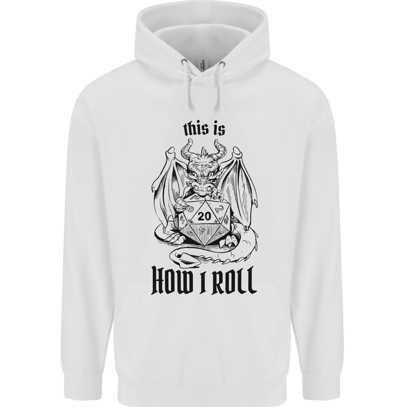 RPG This is How I Roll Role Play Dragon Dice Mens 80% Cotton Hoodie White