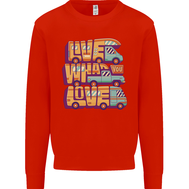 RV Live What You Love Motorhome Caravan Mens Sweatshirt Jumper Bright Red