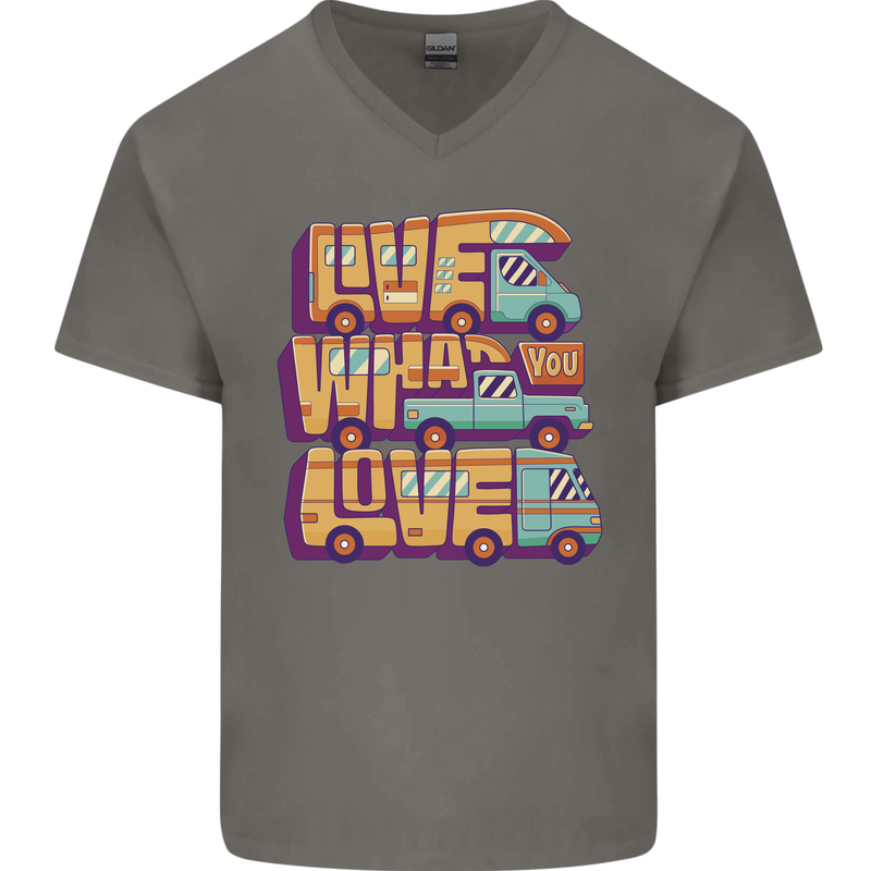 RV Live What You Love Motorhome Caravan Mens V-Neck Cotton T-Shirt Charcoal