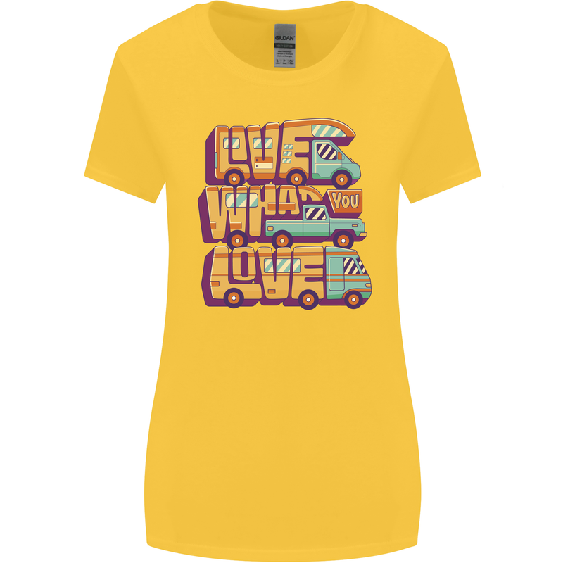 RV Live What You Love Motorhome Caravan Womens Wider Cut T-Shirt Yellow