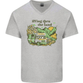 RVing Thru the Land RV Motorhome Camping Mens V-Neck Cotton T-Shirt Sports Grey