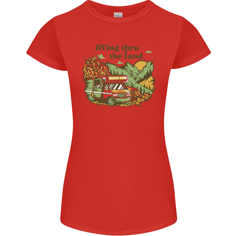 RVing Thru the Land RV Motorhome Camping Womens Petite Cut T-Shirt Red
