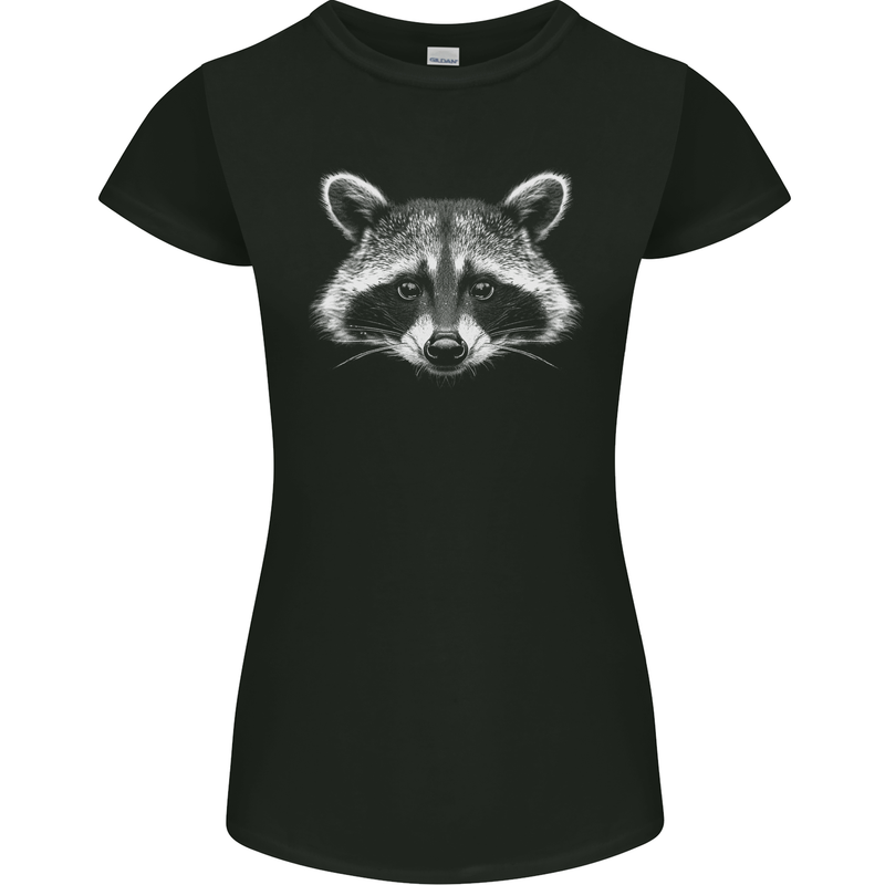 Raccoon Face Womens Petite Cut T-Shirt Black