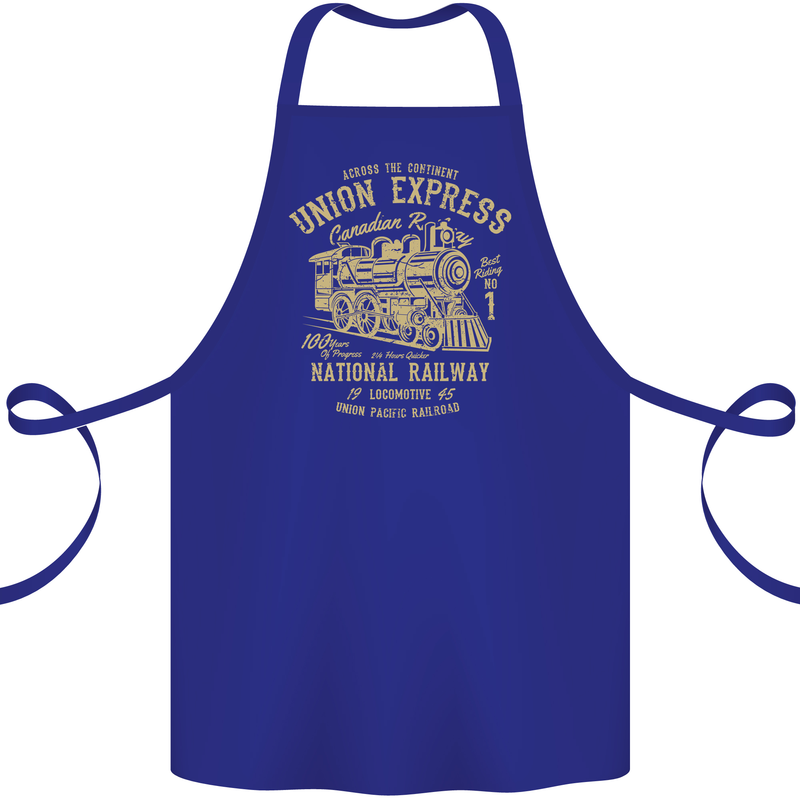 Railway Train Trainspotter Trianspotting Cotton Apron 100% Organic Royal Blue
