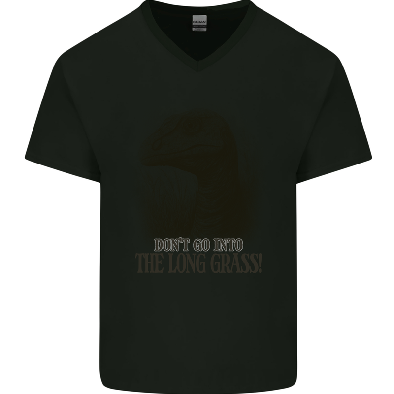 Rapture Don't Go Into the Long Grass Dinosaurs Mens V-Neck Cotton T-Shirt Black