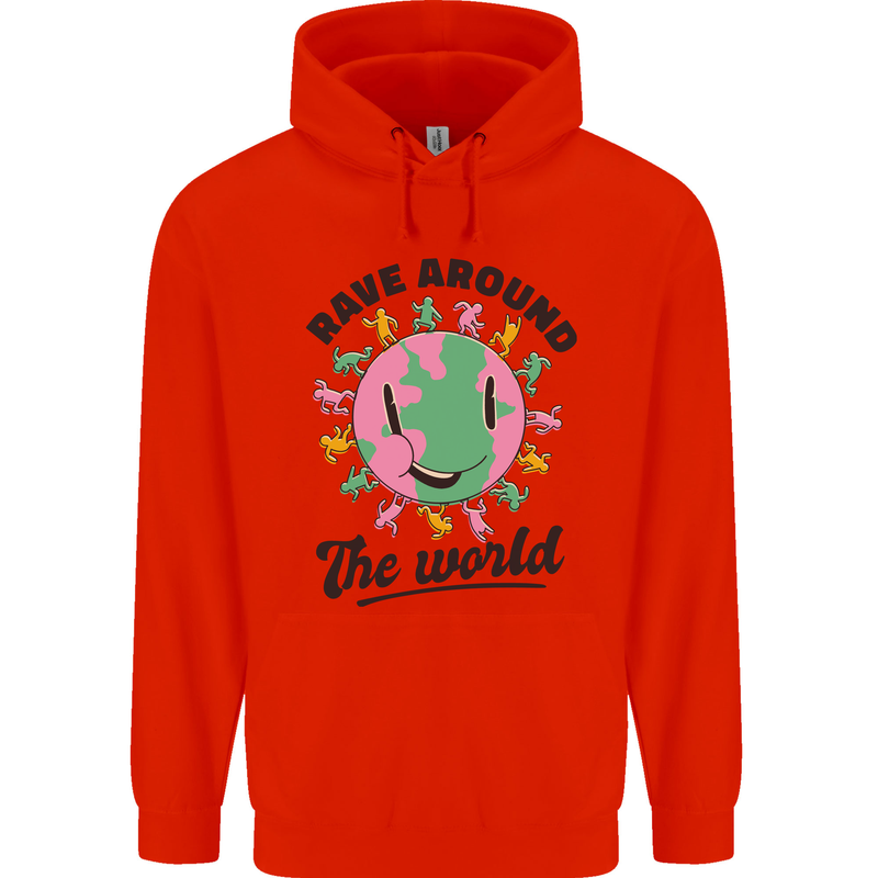 Rave Around the World Dance Music Acid Raver Childrens Kids Hoodie Bright Red