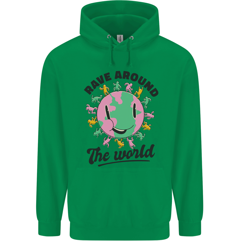 Rave Around the World Dance Music Acid Raver Childrens Kids Hoodie Irish Green