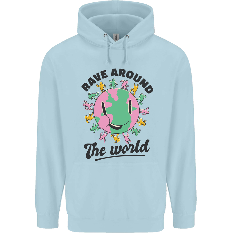 Rave Around the World Dance Music Acid Raver Childrens Kids Hoodie Light Blue