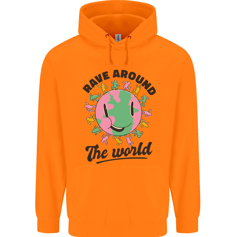 Rave Around the World Dance Music Acid Raver Childrens Kids Hoodie Orange