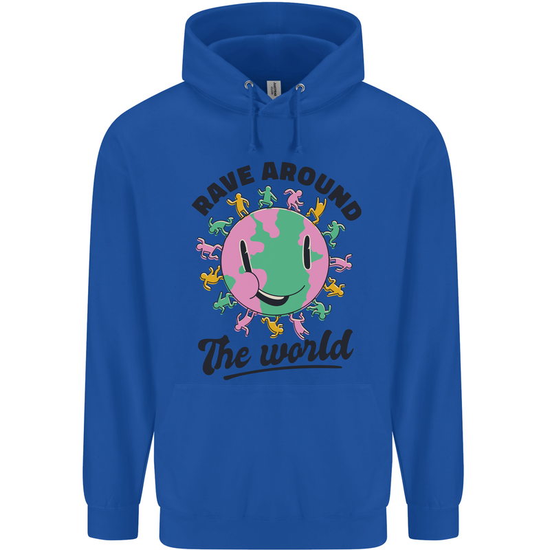 Rave Around the World Dance Music Acid Raver Childrens Kids Hoodie Royal Blue