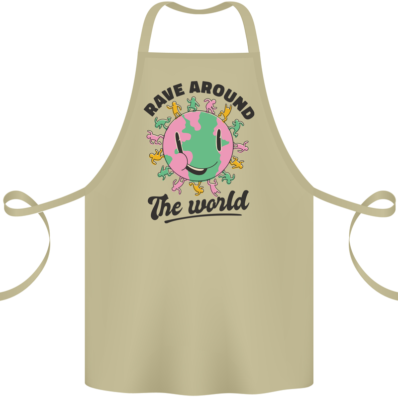 Rave Around the World Dance Music Acid Raver Cotton Apron 100% Organic Khaki