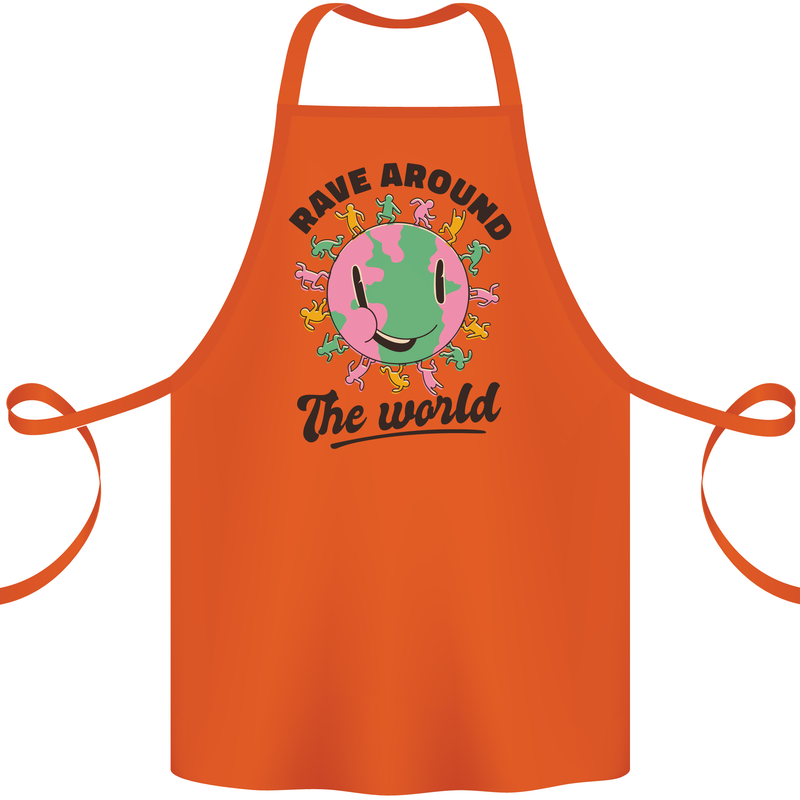 Rave Around the World Dance Music Acid Raver Cotton Apron 100% Organic Orange