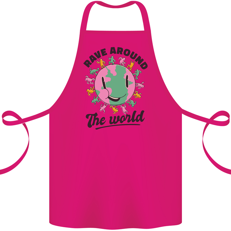 Rave Around the World Dance Music Acid Raver Cotton Apron 100% Organic Pink