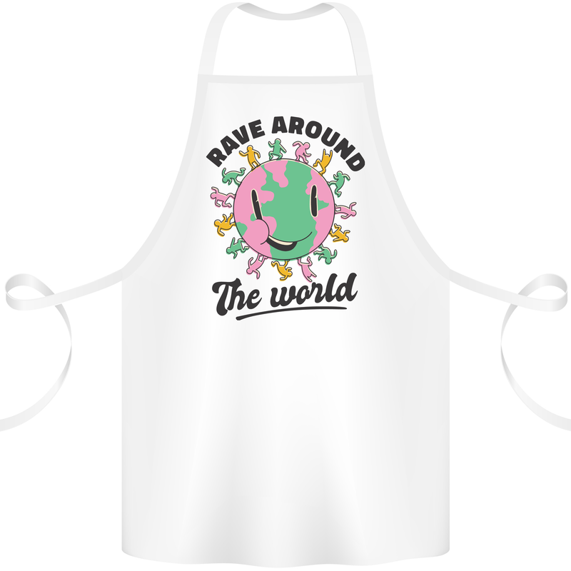 Rave Around the World Dance Music Acid Raver Cotton Apron 100% Organic White