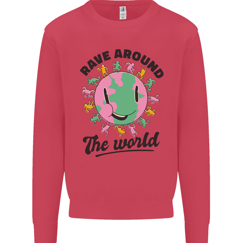 Rave Around the World Dance Music Acid Raver Kids Sweatshirt Jumper Heliconia