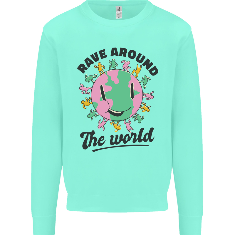 Rave Around the World Dance Music Acid Raver Kids Sweatshirt Jumper Peppermint