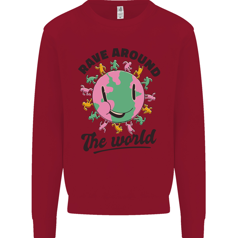 Rave Around the World Dance Music Acid Raver Kids Sweatshirt Jumper Red