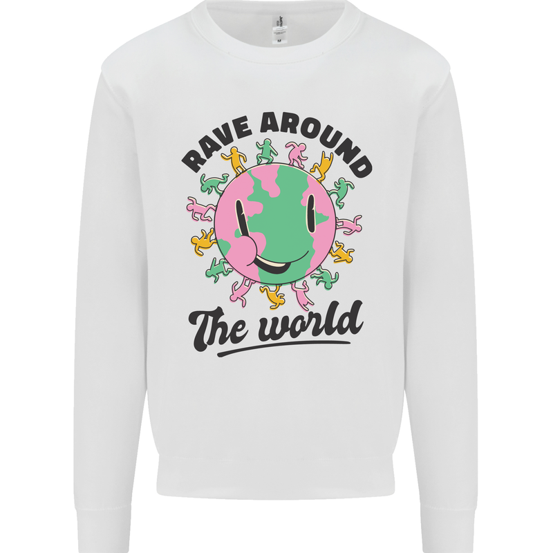 Rave Around the World Dance Music Acid Raver Kids Sweatshirt Jumper White