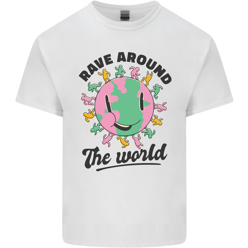 Rave Around the World Dance Music Acid Raver Kids T-Shirt Childrens White