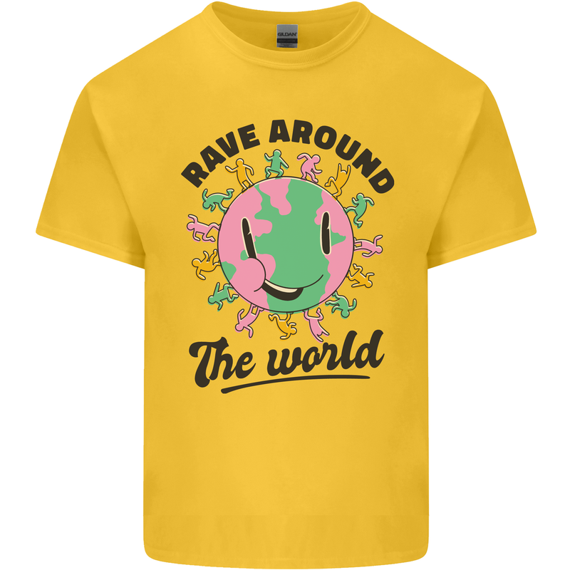 Rave Around the World Dance Music Acid Raver Kids T-Shirt Childrens Yellow