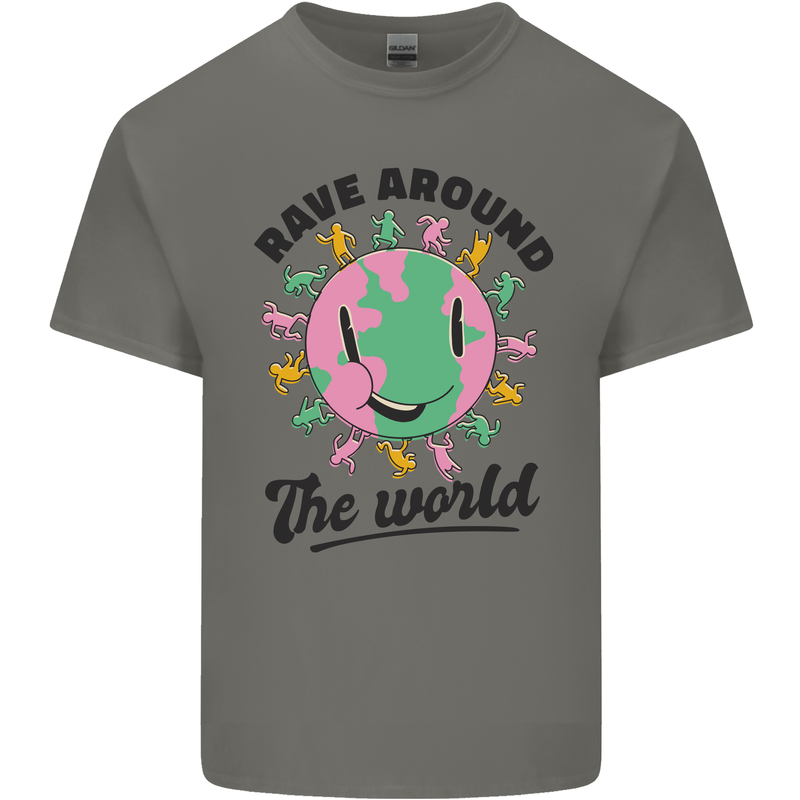 Rave Around the World Dance Music Acid Raver Mens Cotton T-Shirt Tee Top Charcoal