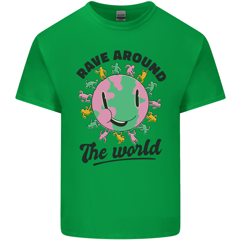 Rave Around the World Dance Music Acid Raver Mens Cotton T-Shirt Tee Top Irish Green