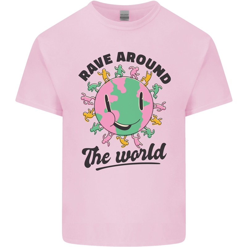 Rave Around the World Dance Music Acid Raver Mens Cotton T-Shirt Tee Top Light Pink