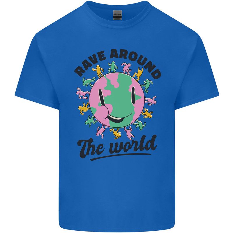 Rave Around the World Dance Music Acid Raver Mens Cotton T-Shirt Tee Top Royal Blue