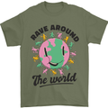 Rave Around the World Dance Music Acid Raver Mens T-Shirt 100% Cotton Military Green
