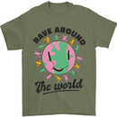 Rave Around the World Dance Music Acid Raver Mens T-Shirt 100% Cotton Military Green