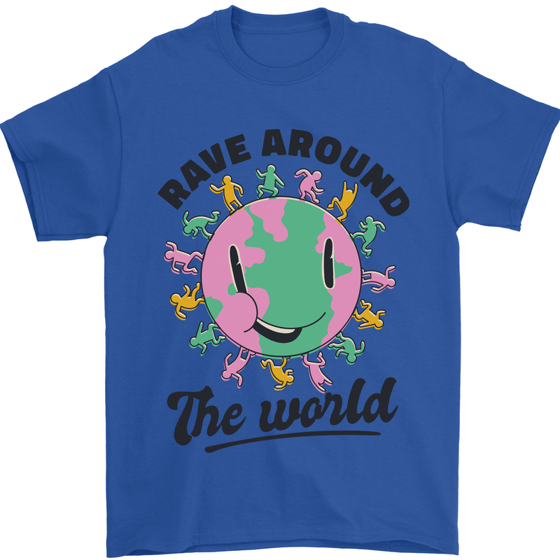 Rave Around the World Dance Music Acid Raver Mens T-Shirt 100% Cotton Royal Blue
