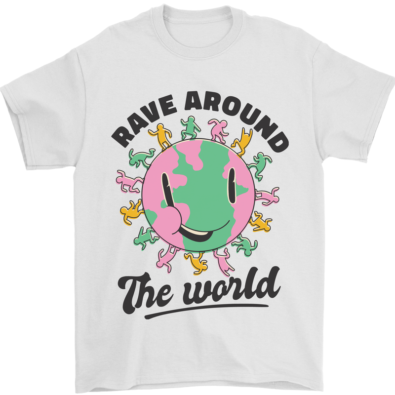 Rave Around the World Dance Music Acid Raver Mens T-Shirt 100% Cotton White