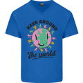 Rave Around the World Dance Music Acid Raver Mens V-Neck Cotton T-Shirt Royal Blue