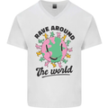 Rave Around the World Dance Music Acid Raver Mens V-Neck Cotton T-Shirt White