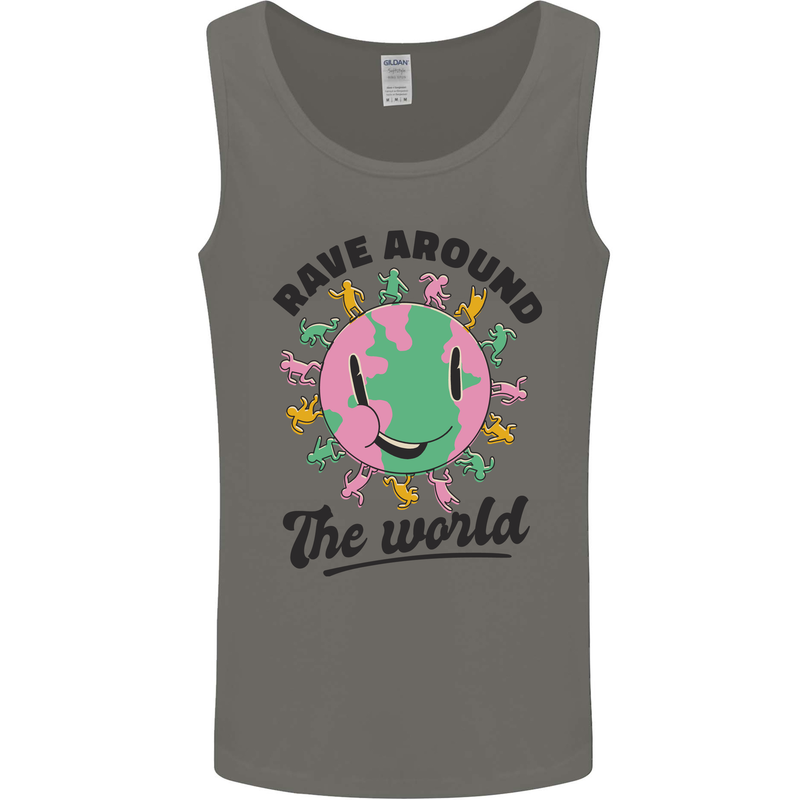 Rave Around the World Dance Music Acid Raver Mens Vest Tank Top Charcoal