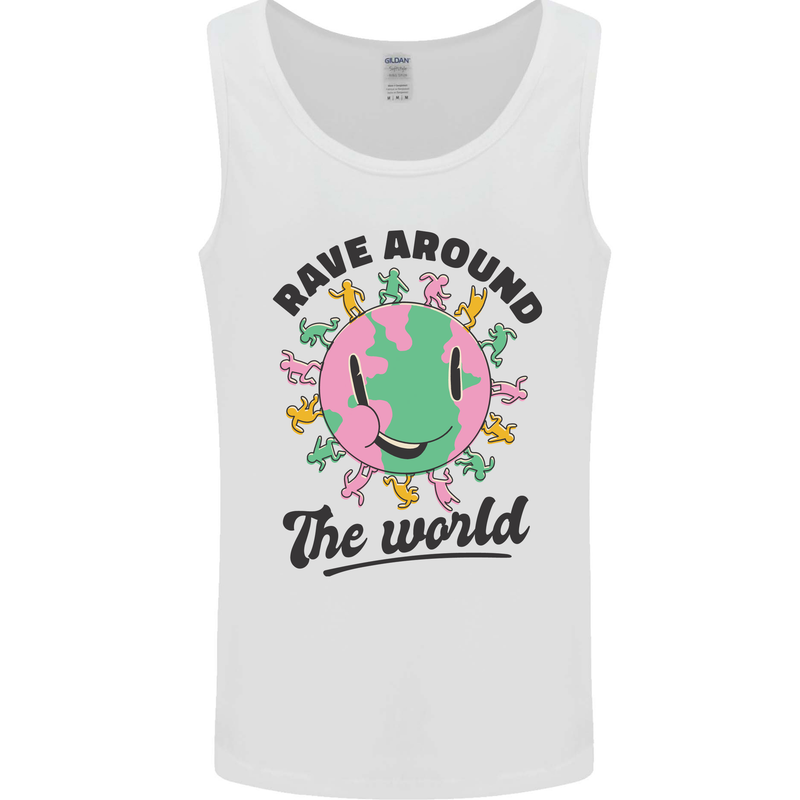 Rave Around the World Dance Music Acid Raver Mens Vest Tank Top White