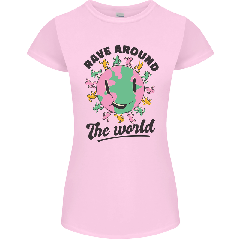 Rave Around the World Dance Music Acid Raver Womens Petite Cut T-Shirt Light Pink