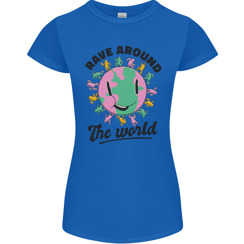 Rave Around the World Dance Music Acid Raver Womens Petite Cut T-Shirt Royal Blue