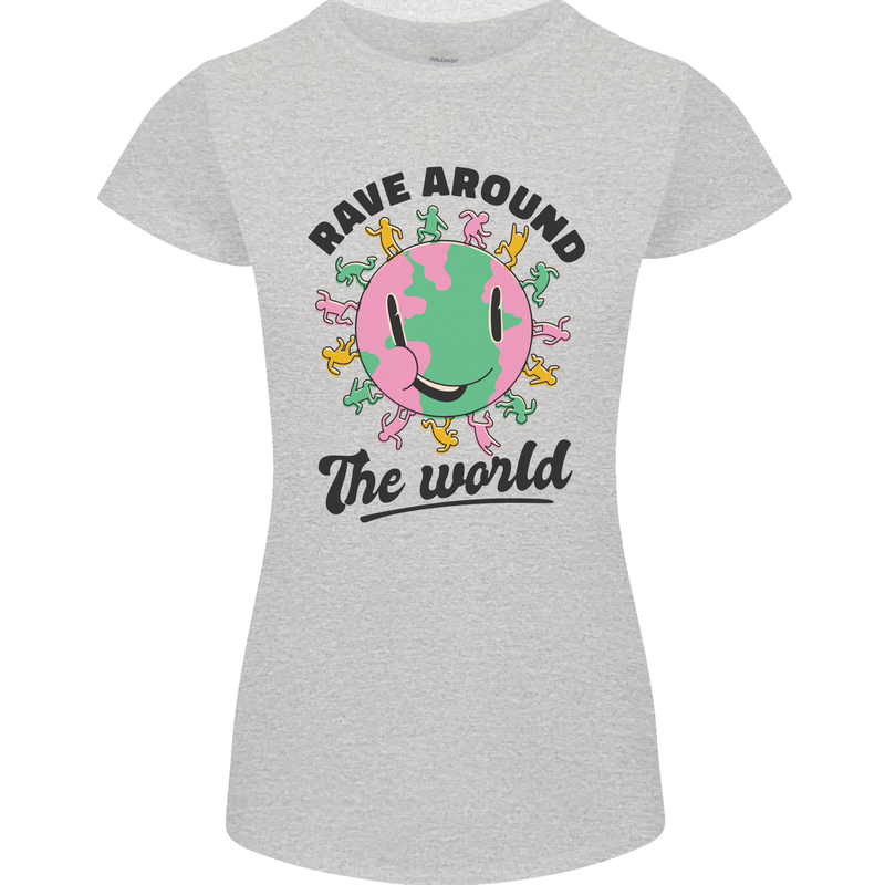 Rave Around the World Dance Music Acid Raver Womens Petite Cut T-Shirt Sports Grey