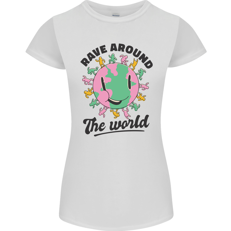 Rave Around the World Dance Music Acid Raver Womens Petite Cut T-Shirt White